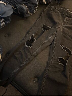 Women’s  Black Distressed Denim Jacket-Style Coat high waisted